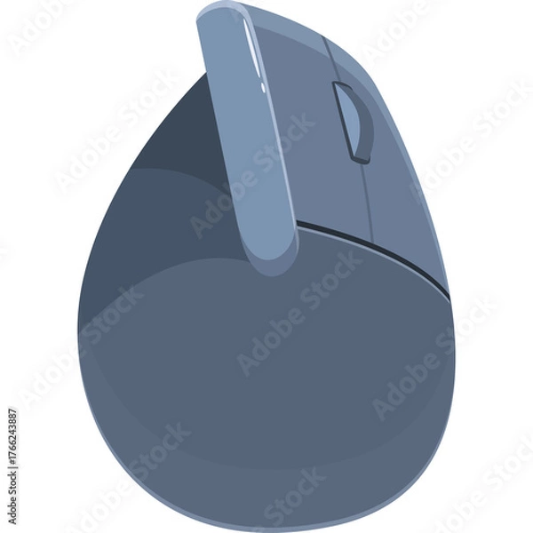 Fototapeta Ergonomic computer mouse with a blue gray finish and a smooth rounded shape isolated on a white background with a subtle shadow suggesting depth and utility for productivity