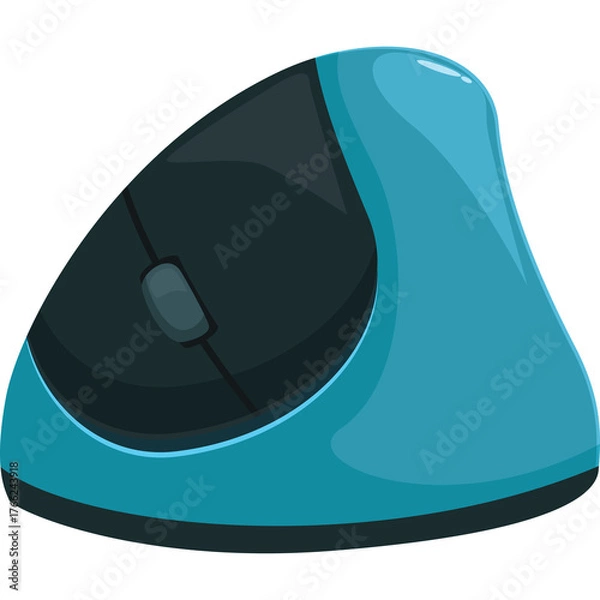 Fototapeta Ergonomic Vertical Computer Mouse With Scroll Wheel In Teal Blue And Dark Gray With A Transparent Background Optimized For Digital Use