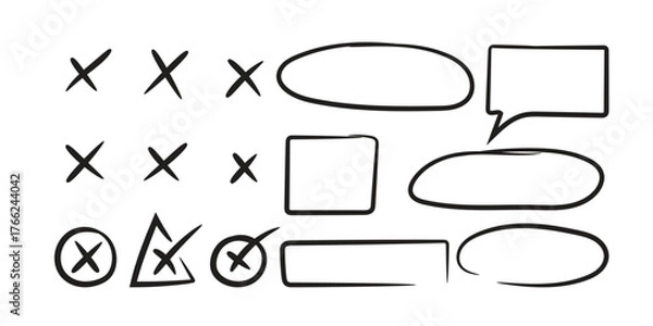 Obraz star with marker stroke pencil highlight, Doodle sketch heart, star, cloud cartoon sticker shapes