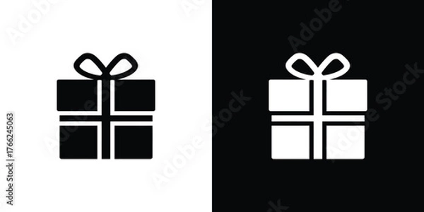 Fototapeta Two gift boxes with ribbon icon, one black on white, one white on black, simple design