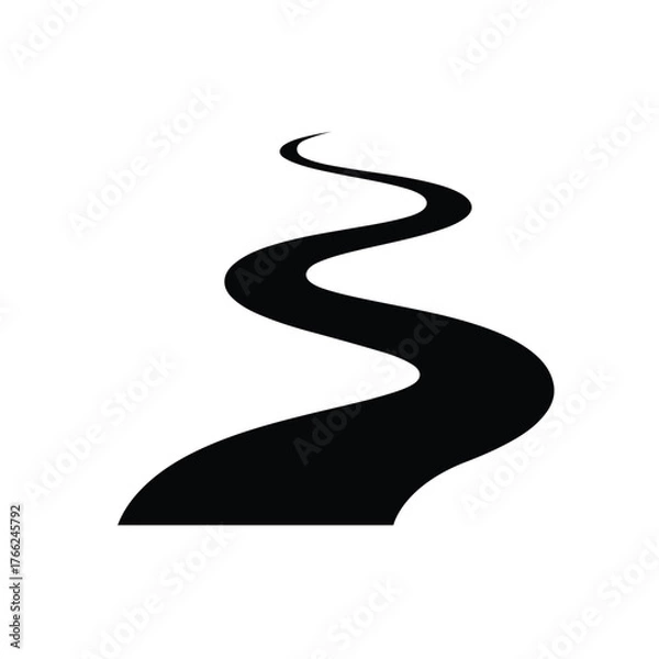 Fototapeta Winding Curvy Road or River Path Black Silhouette Vector