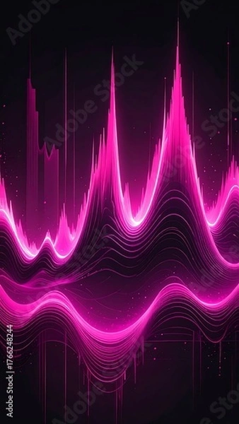 Obraz Abstract neon pink sound waves rise against a dark backdrop