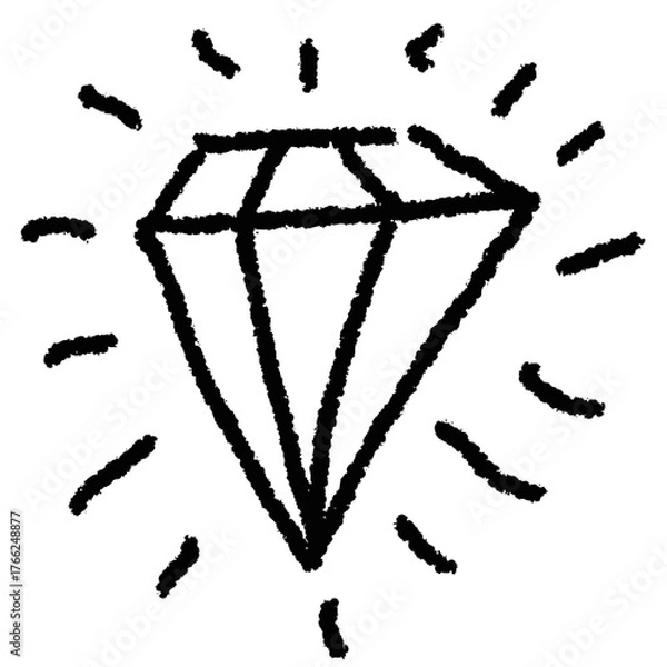 Fototapeta Sketchy hand-drawn diamond vector. Ideal for luxury, jewelry, and wealth themes. This graphic symbolizes value, quality, and precious gems with a unique, rough sketch style.