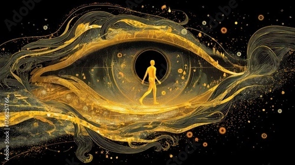 Fototapeta Abstract artwork of a person inside an eye exploring concepts of perception