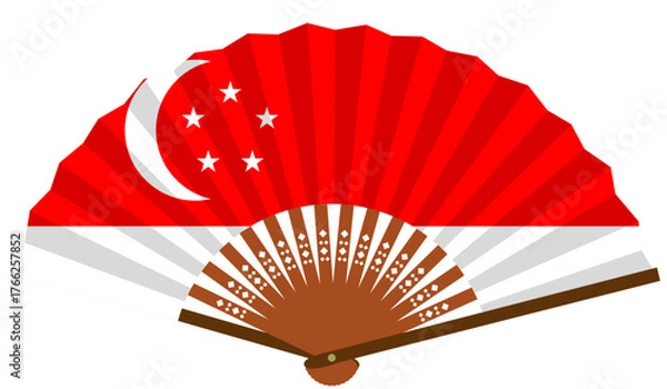 Obraz 東南アジア　シンガポール　国旗　扇子　和風