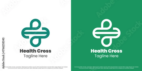 Fototapeta Health cross logo design vector icon. Hospital clinic silhouette. Simple minimal modern outline linear icon symbol.