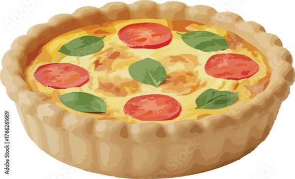 Fototapeta Savory quiche with tomatoes and basil in a tart crust.