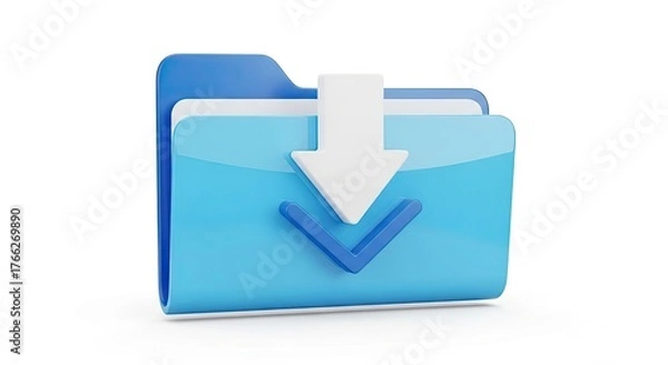 Fototapeta Modern blue folder icon with white download arrow symbolizes data transfer and digital storage solutions