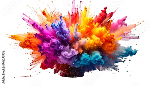 Fototapeta Vivid explosion of colorful pigments, bursting outwards against a solid black backdrop, creating dynamic visual texture