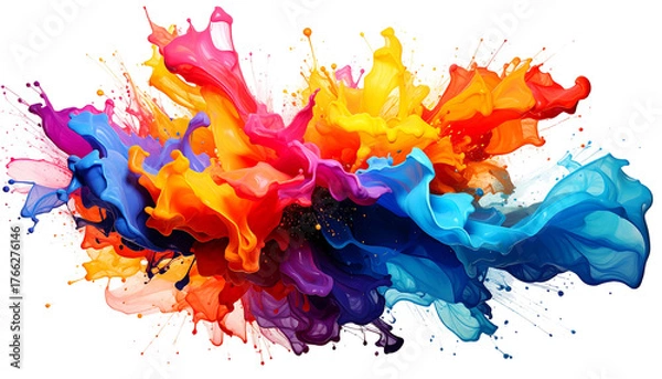 Obraz Vivid explosion of abstract colorful paint swirling and mixing together against a black background, creating a dynamic burst