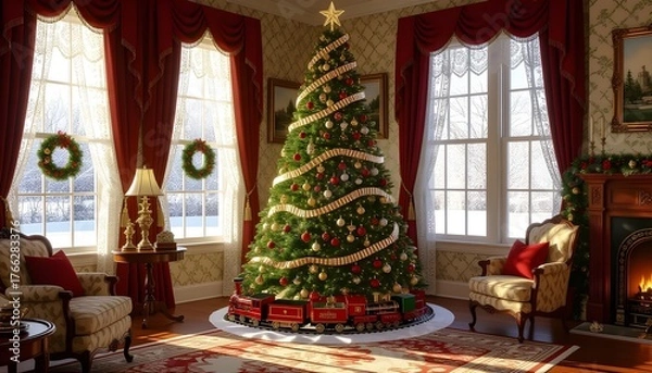 Fototapeta christmas decoration with christmas tree