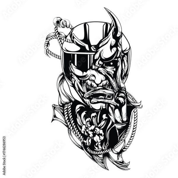 Obraz red satan with helmet motorcycle