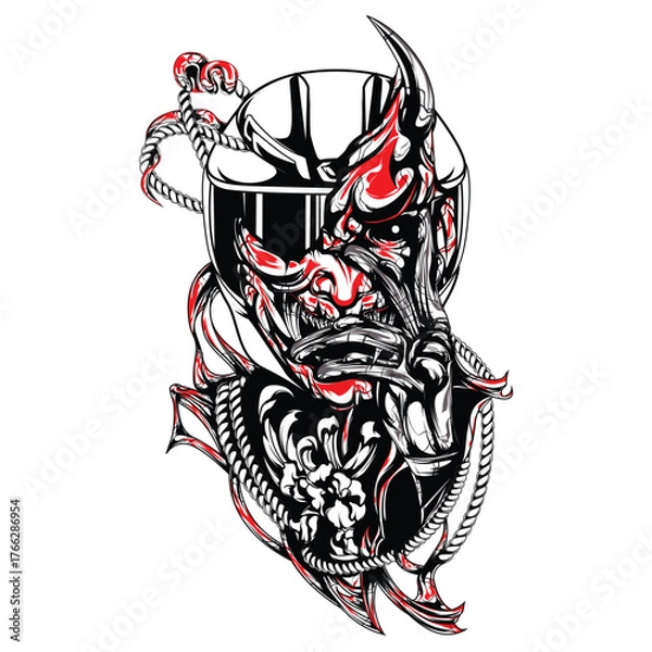 Fototapeta red satan with helmet motorcycle