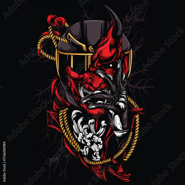 Obraz red satan with helmet motorcycle