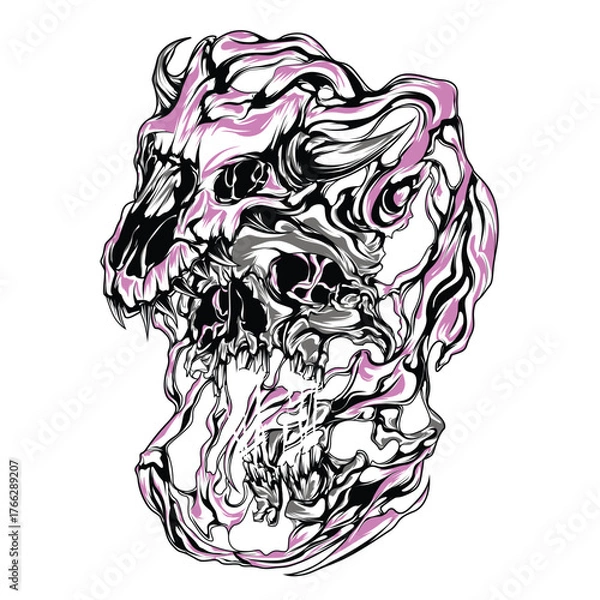 Obraz illustration skull and satan