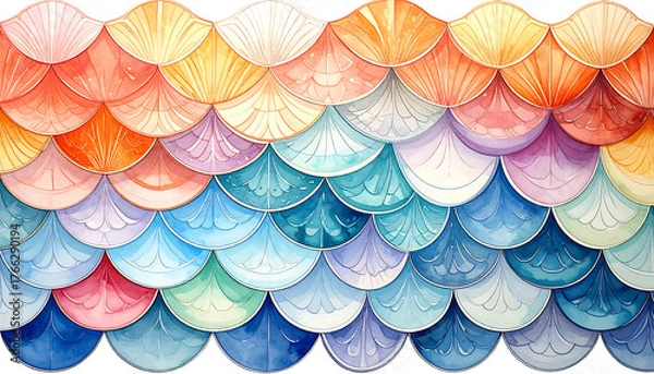 Fototapeta Watercolor scales cascade downwards, transitioning through a vibrant spectrum of colors