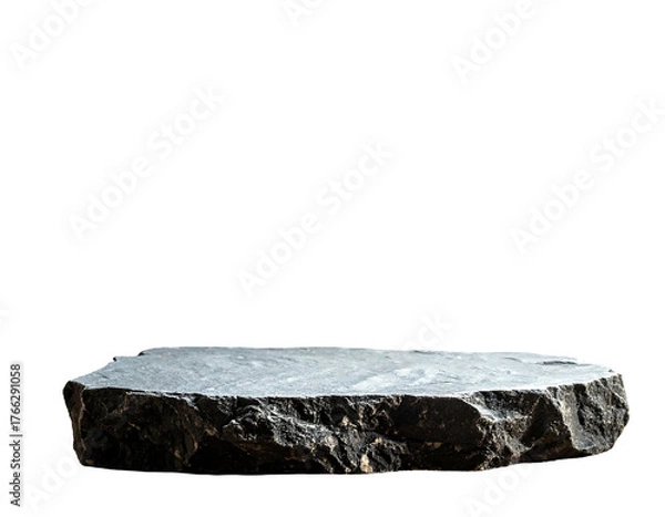 Fototapeta Stone slab platform with rough texture, angled lighting, dark background