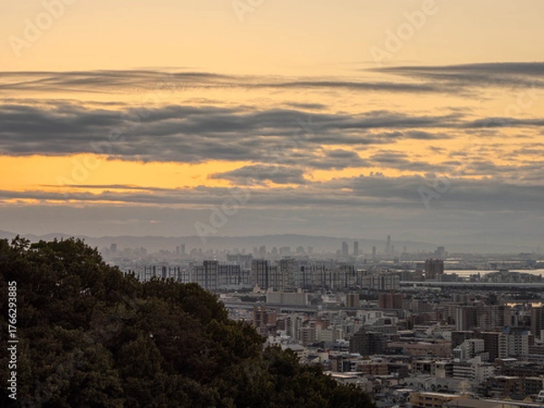Fototapeta 神戸岡本の高台から芦屋大阪方面の夜明け