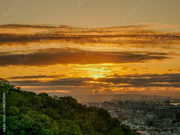 Fototapeta 神戸岡本の高台から芦屋大阪方面の夜明け
