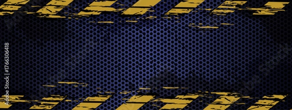 Fototapeta CONSTRUCTION THEME BACKGROUND WITH RUSTIC METAL TEXTURE AND YELLOW STRIPES