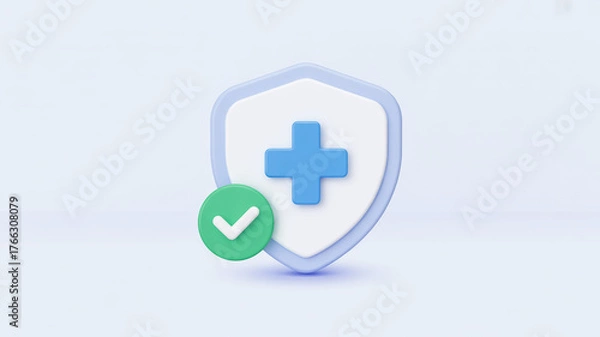 Obraz 3d rendered medical shield with blue cross and green checkmark