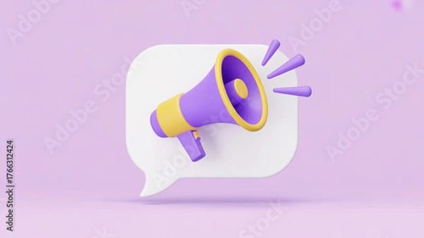 Obraz Purple megaphone on white speech bubble 3d render yellow