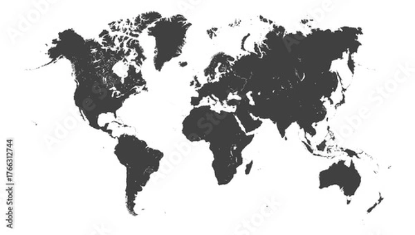 Fototapeta map of the world white and black isolated on transparent vector illustartaion