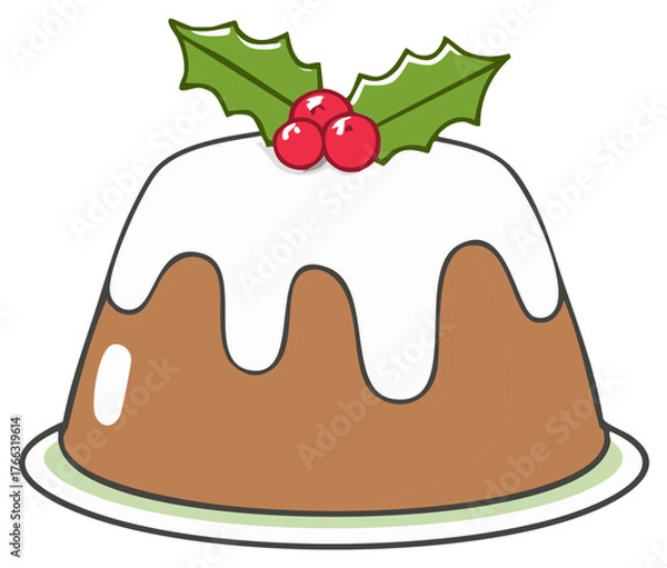 Fototapeta Festive Christmas Pudding Topped with Holly Berries A Traditional Holiday Dessert Icon