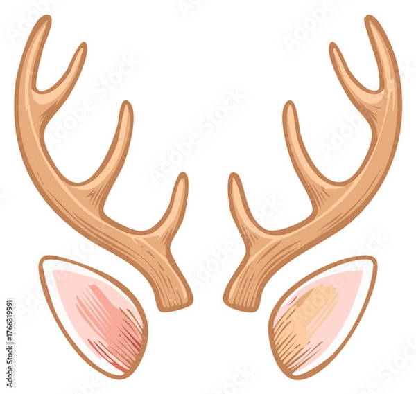 Obraz Cute cartoon reindeer antlers and ears for a Christmas holiday party costume or photo filter prop