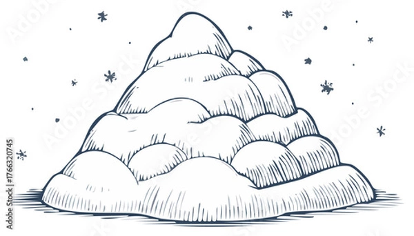 Obraz Hand drawn illustration of snow mountain with snowflakes falling in winter