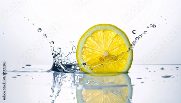 Obraz Refreshing motion and hydration Minimalist fruit drop splash with lemon slice