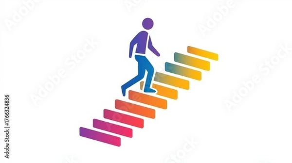 Fototapeta Simple Icon of a Person Climbing Colorful Stairs Representing Growth and Progress in an Engaging Style