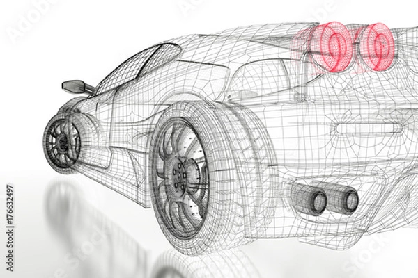 Fototapeta 3D car mesh on a white