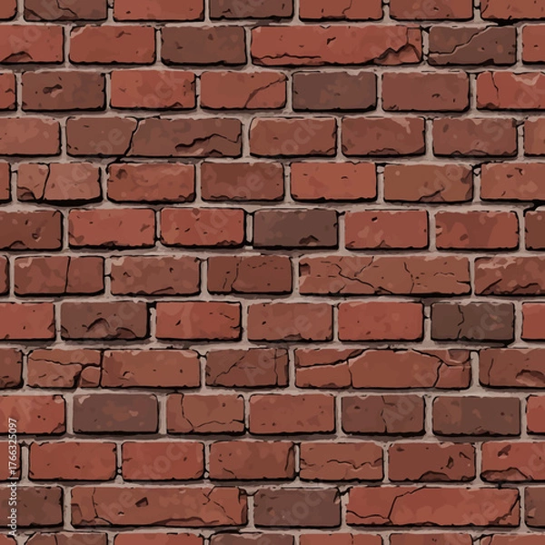 Fototapeta Authentic weathered red brick wall texture offers rustic charm and sturdy background for vintage or urban designs