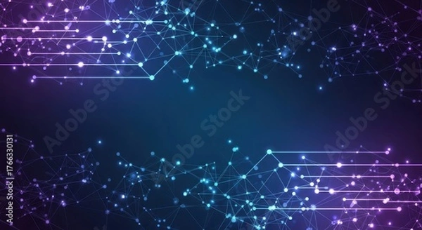 Fototapeta Dynamic digital network with glowing nodes and connecting lines creates a vibrant, futuristic data flow for technology concepts