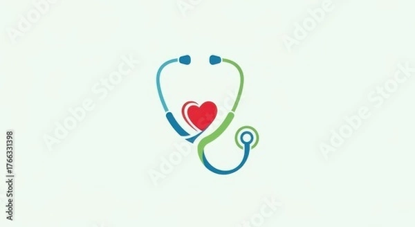 Fototapeta Caring stethoscope logo with vibrant heart symbolizes health, wellness, and compassionate medical care for a thriving future