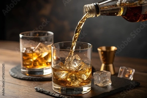 Fototapeta Cold Drink Glass with Ice and Refreshing Splash – Summer Beverage Photography