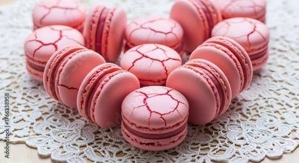 Fototapeta Delicate Pink Macarons Arranged on a Lace Doily.