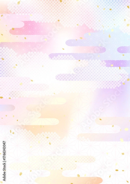 Obraz 夕空のグラデーションと日本の伝統的な模様を組み合わせた和風背景イラスト
