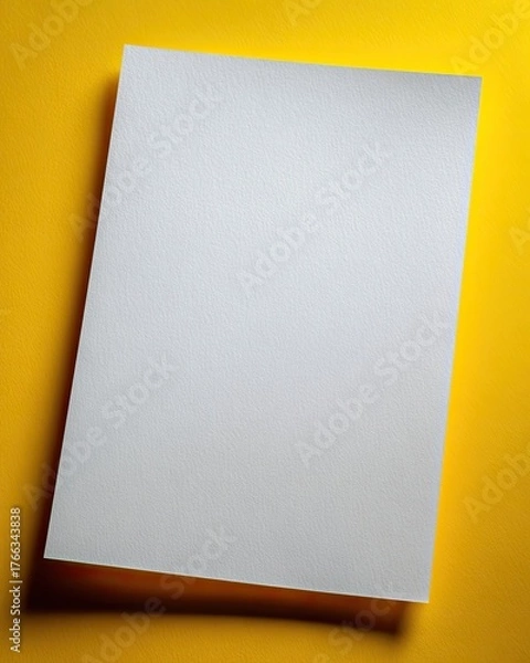 Fototapeta Blank white sheet of paper on a yellow background