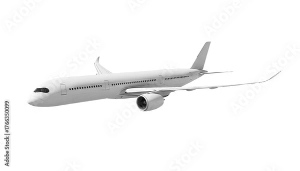 Fototapeta White airplane Airbus A350 front corner view angle isolated on a transparent background. Modern passenger jet airplane.