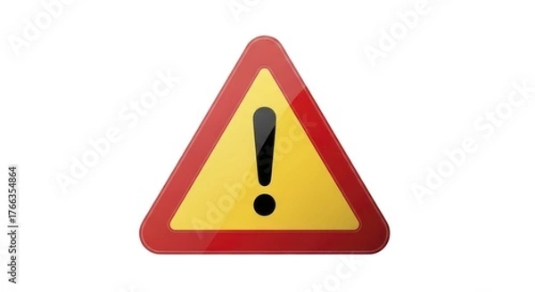 Obraz Glossy Red and Yellow Triangular Warning Sign with Black Exclamation Mark