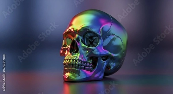 Obraz Vibrant Iridescent Skull with Rainbow Reflections on a Soft Gradient Background