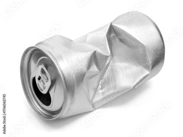 Fototapeta Crumpled empty blank aluminium can isolated on white background