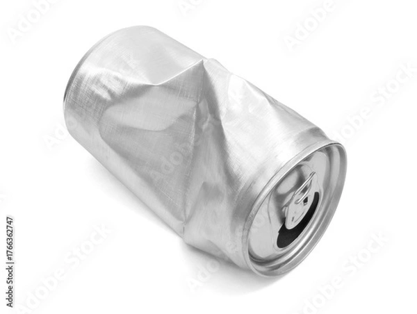 Fototapeta Crumpled empty blank aluminium can isolated on white background