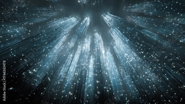 Fototapeta Abstract light streaks and particles on dark background