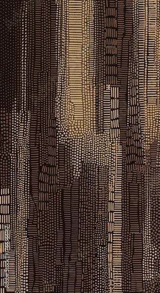 Fototapeta Abstract textured background with vertical strips of varying brown tones, resembling intricate digital wood grain or woven fabric.