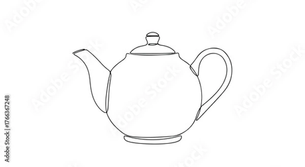 Fototapeta Minimalist line art of a classic teapot drawn with clean contours, perfect for elegant kitchen or tea-related design.