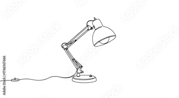 Fototapeta Desk lamp minimal line drawing, simplified contour with geometric balance.