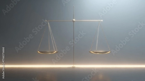 Fototapeta Golden balance scale symbolizing justice equality and fairness in minimal studio lighting perfect for legal branding business and ethical concepts